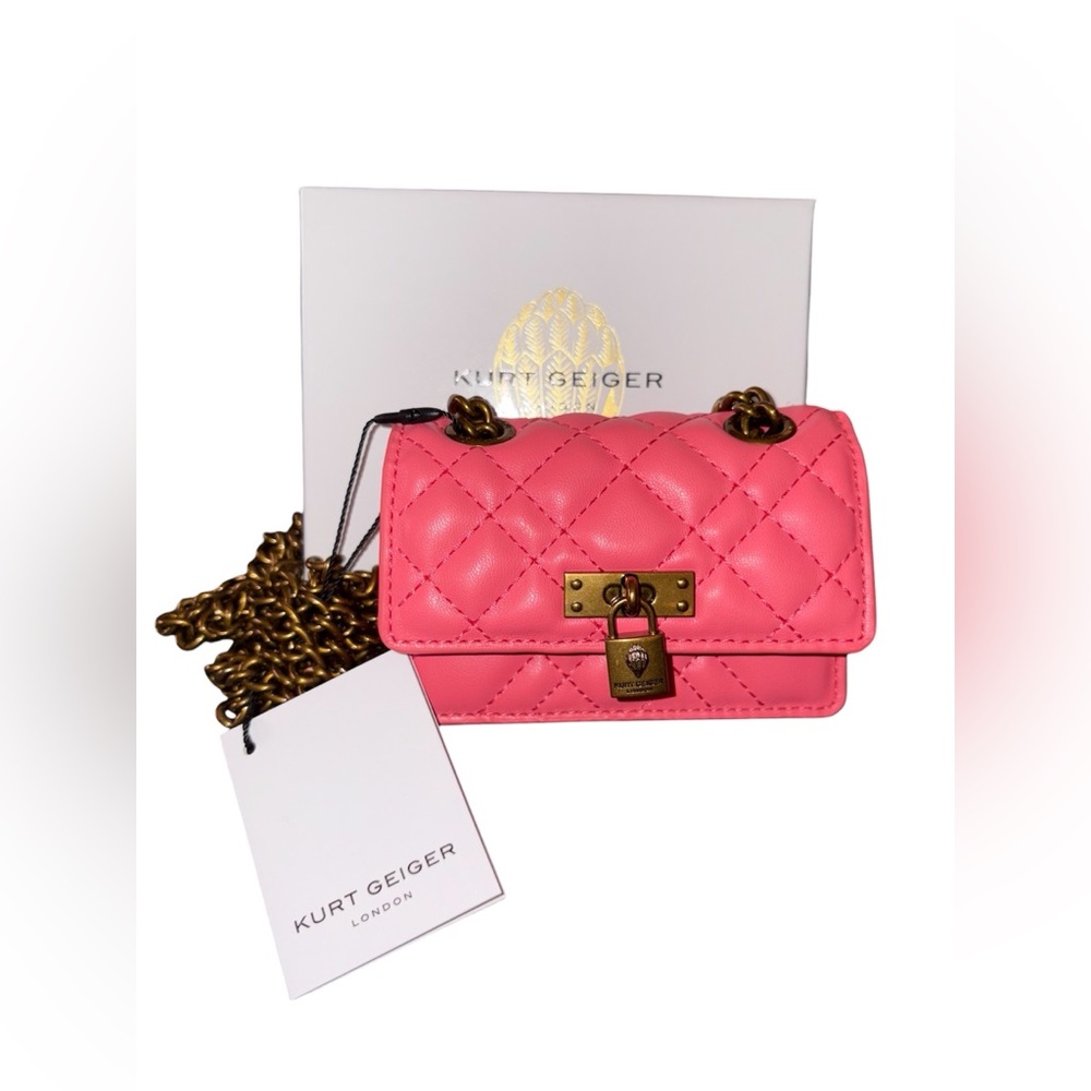 Kurt Geiger London Micro Brixton Quilted Shoulder Bag in Open Pink New w/ Tags